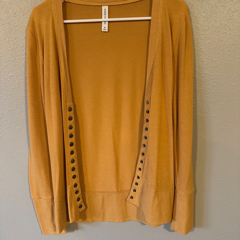 Zenana Outfitters Mustard Button-Accent Cardigan